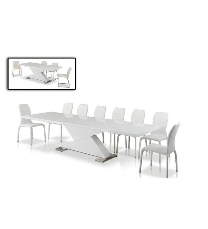 Glossy White Lacquer Extendable Dining Table VIG Modrest Bono "Z"  Modern 