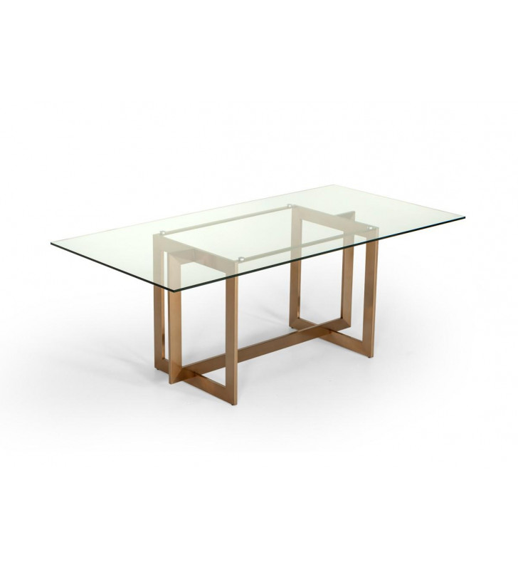 Glass & Brass Rectangular Dining Table VIG Modrest Keaton Modern Contemporary
