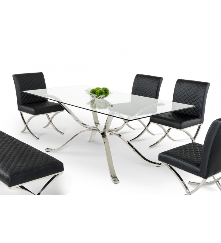 Rectangular Dining Table Stainless Steel w/Glass Top VIG Modrest Adderley Modern