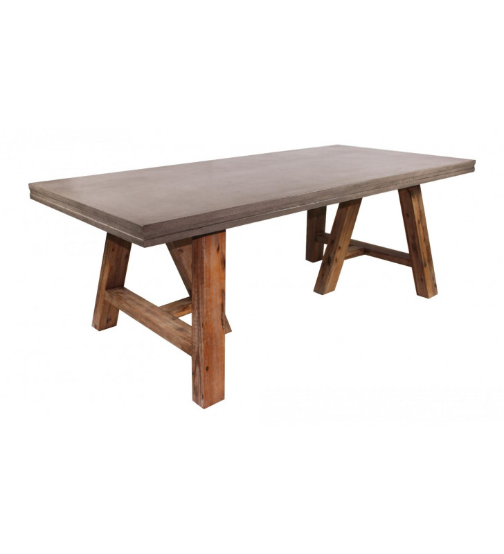 VIG Modrest Civic Concrete Acacia Rectangular Dining Table Modern Contemporary
