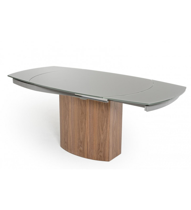 Grey Glass Top Walnut Veneer Dining Table VIG Modrest Swing Modern Contemporary