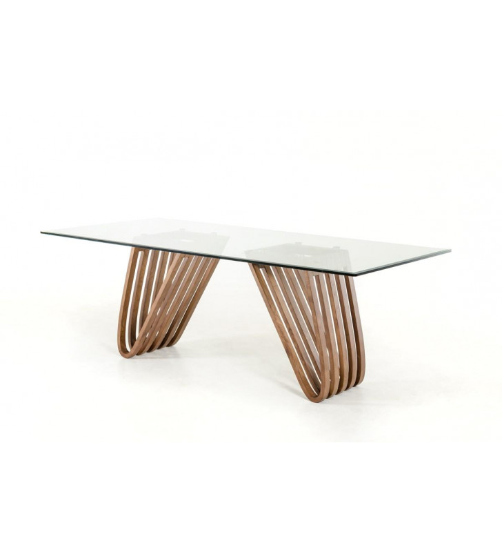 Walnut & Tempered Glass Top Dining Table VIG Modrest Draper Contemporary 