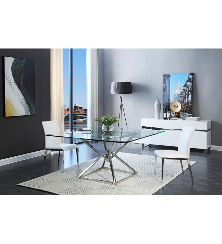Square Glass Top Dining Table VIG Modrest Xander Modern Contemporary