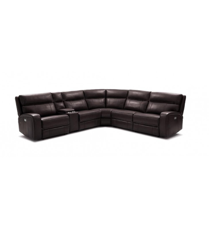 J&M Cozy Modern Chocolate Premium Italian Leather 6 Pcs Motion Sectional 