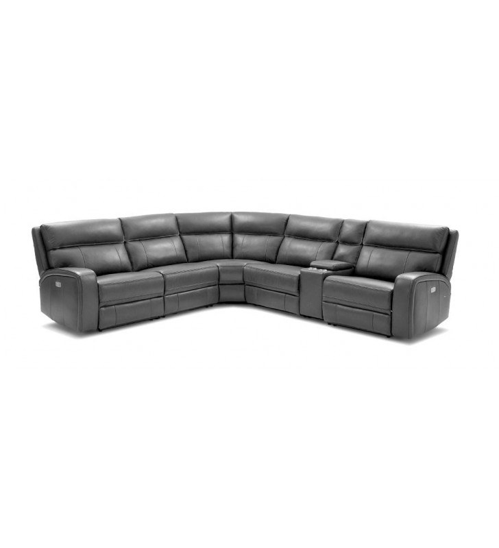 J&M Cozy Modern Dark Grey Premium Italian Leather 6 Pcs Motion Sectional 