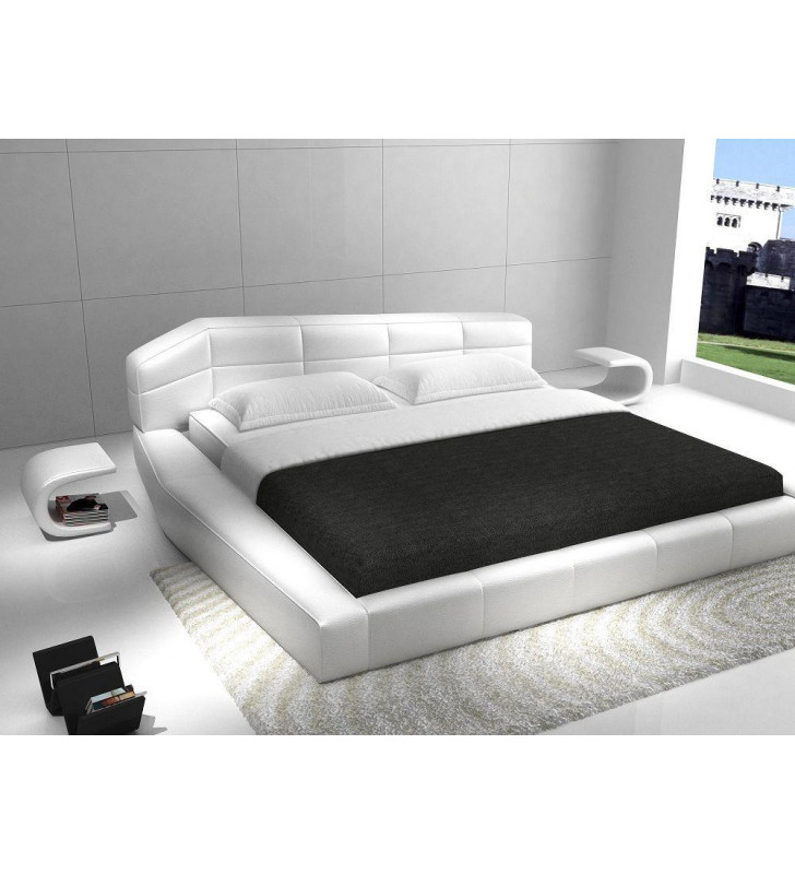 J&M Dream Contemporary White Eco Leather Queen Size Platform Bed 