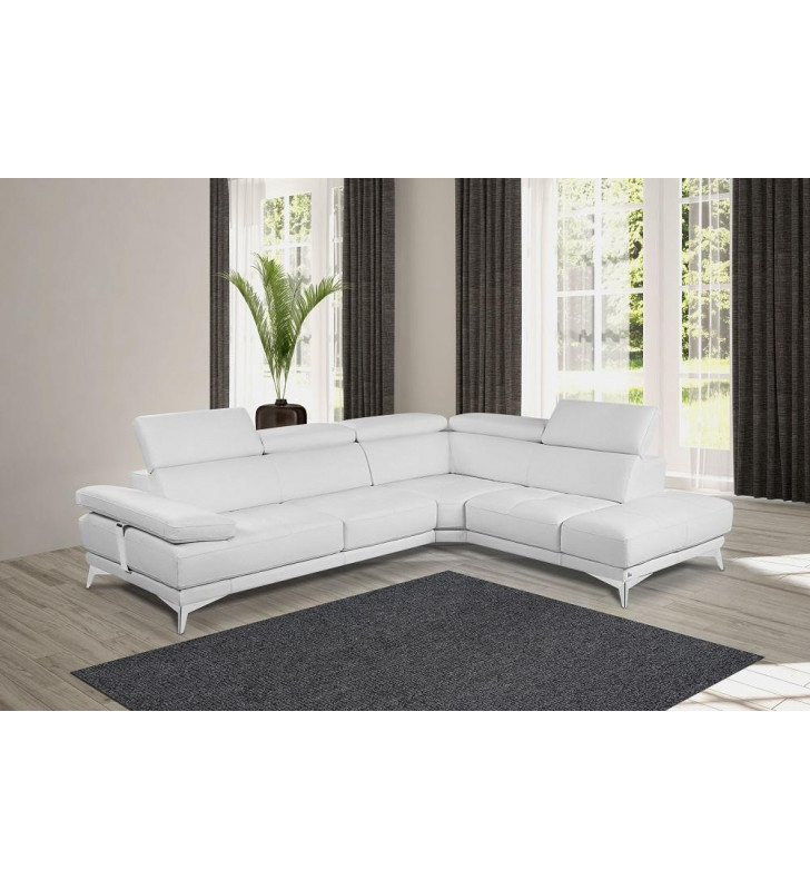 J&M Winner Modern White Premium Italian Leather Sectional Sofa Right Hand Chase
