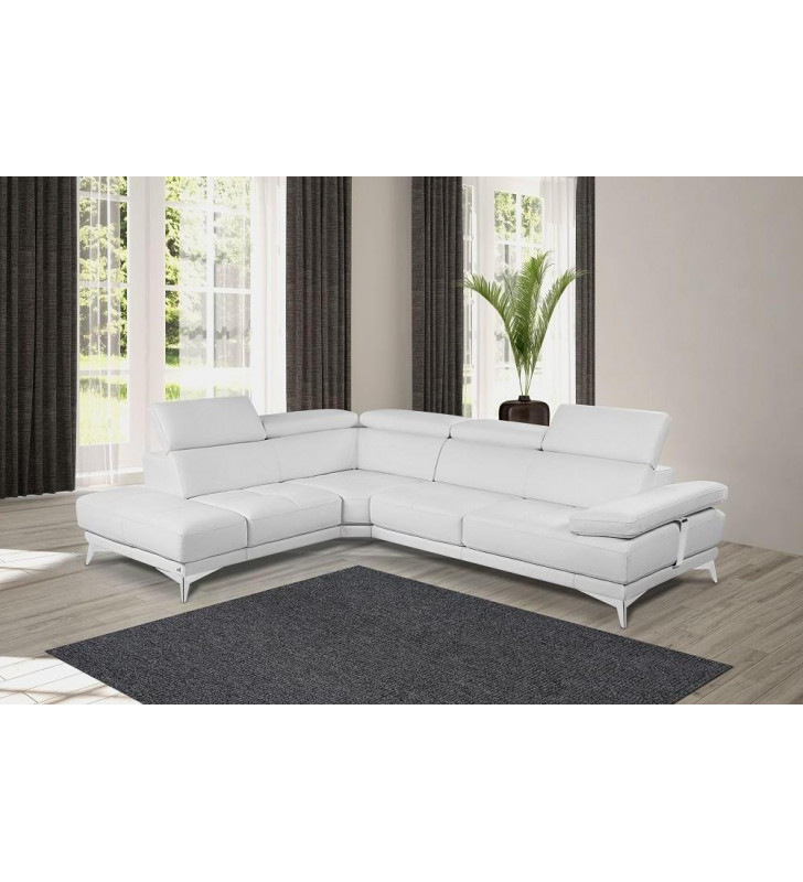 J&M Winner Modern White Premium Italian Leather Sectional Sofa Left Hand Chase