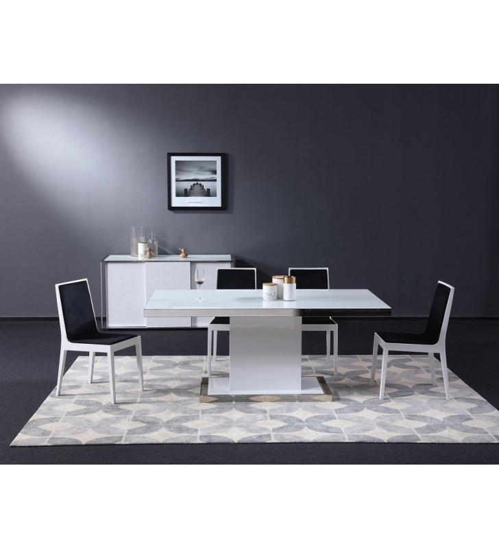 J&M Star Modern Tempered Glass Top Table Chrome Accents Dining Room Set 5Pcs
