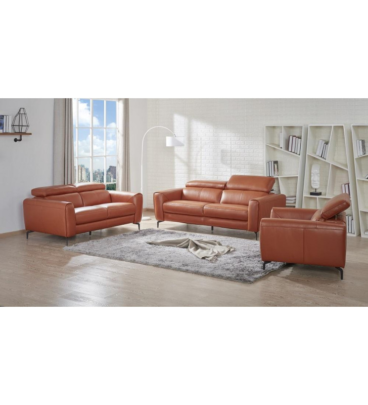 Pumpkin Premium Italian Leather Sofa Set 3Pcs Contemporary J&M Cooper