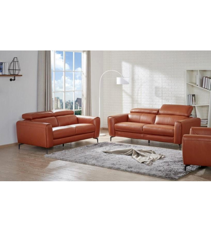 Pumpkin Premium Italian Leather Sofa Set 2Pcs Contemporary J&M Cooper