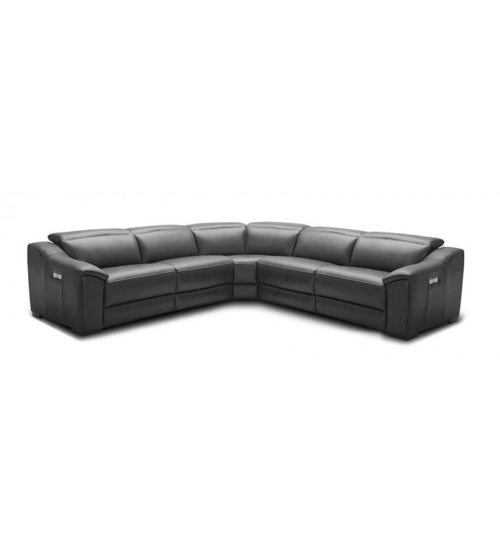 J&M Nova Modern Dark Grey Premium Italian Leather Living Room Recliner Sectional
