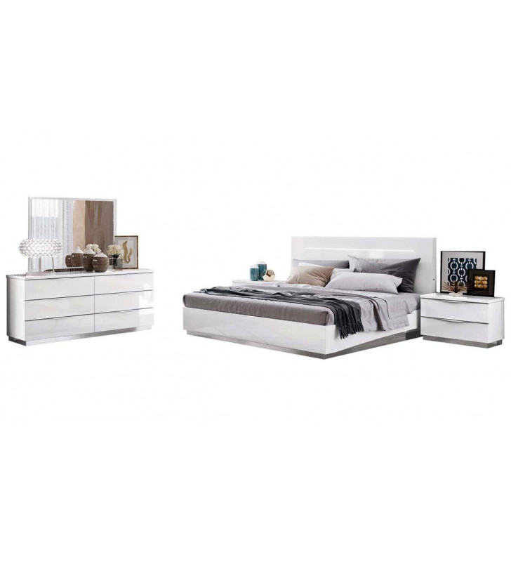White Lacquer Finish w/ Led Lights Queen Bedroom Set 5Pcs Modern ESF Onda Legno