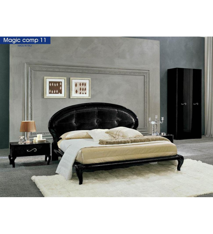 ESF Magic Comp 11 Contemporary Black Gloss Lacquer w/Eco Leather King Bed 3Pcs