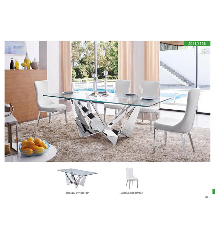 White & Silver Finish Dining Room Set 7Pcs Made In Italy ESF 2061DT & 6138DC