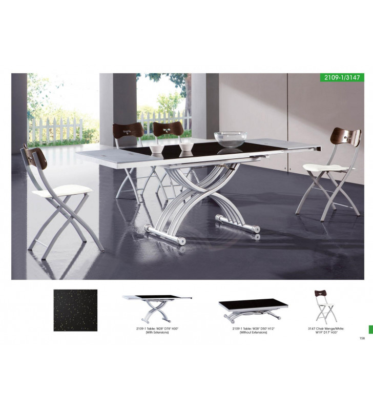 ESF 2109 Glass Top Table & 3147 White Finish Chairs Dining Set 5Pcs Contemporary