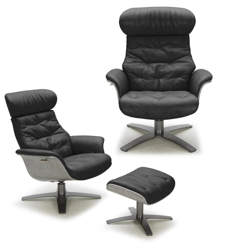 Premium Black Italian Leather Lounge Chair W/Ottoman 2Pcs Contemporary J&M Karma