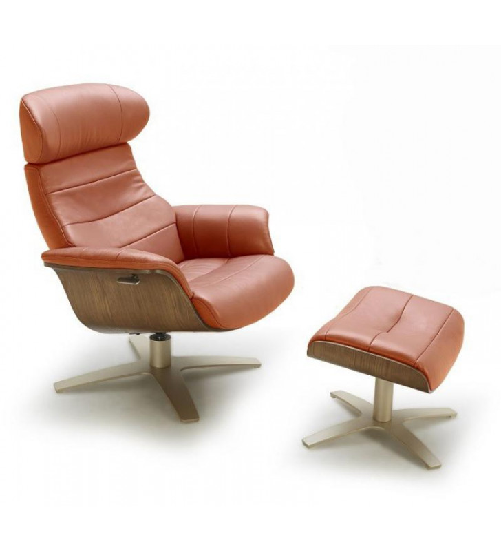 Premium Pumpkin Italian Leather Lounge Chair W/Ottoman 2Pcs Contemporary J&M Karma