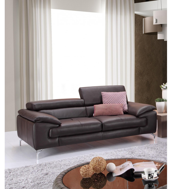 Coffee Italian Premium Genuine Leather Sofa Contemporary J&M A973 