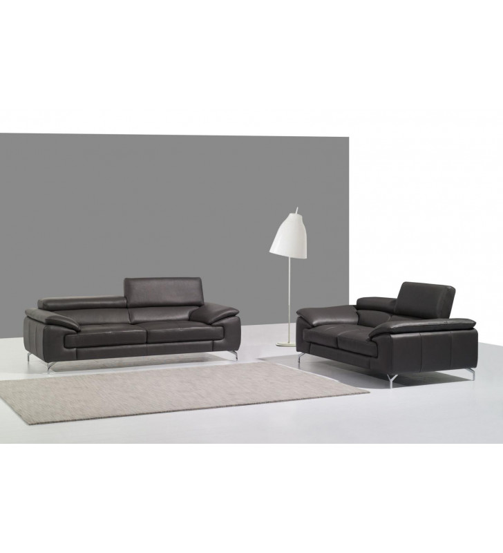 Black Italian Premium Genuine Leather Sofa Set 2Pcs Contemporary J&M A973 