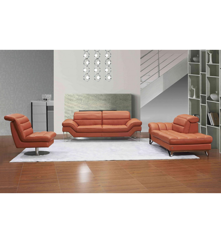 Pumpkin Premium Italian Leather Sofa Set 3Pcs Contemporary J&M Astro 
