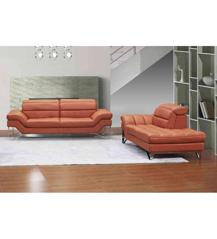 Pumpkin Premium Italian Leather Sofa Set 2Pcs Contemporary J&M Astro 