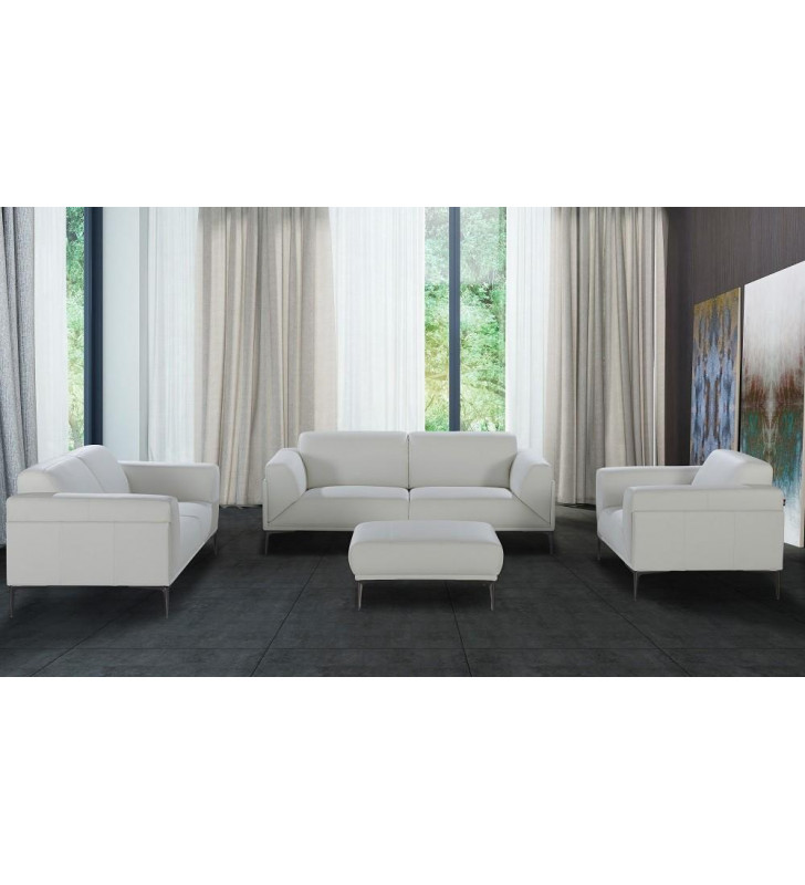 White Premium Italian Leather Sofa Set w/Ottoman 4Pcs Modern J&M Davos 