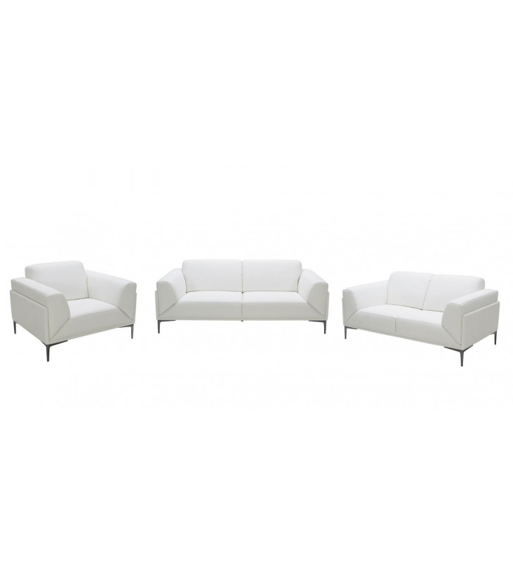 White Premium Italian Leather Sofa Set 3Pcs Modern J&M Davos
