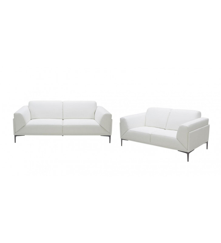 White Premium Italian Leather Sofa Set 2Pcs Modern J&M Davos