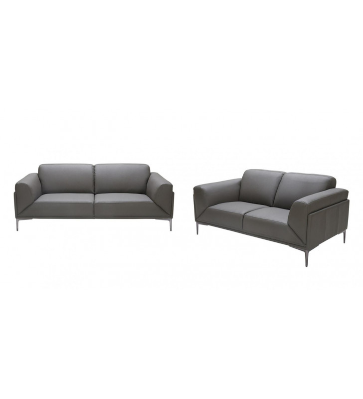 Grey Premium Italian Leather Sofa Set 2Pcs Modern J&M King