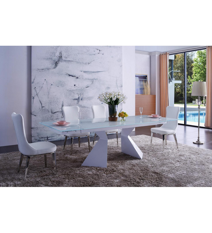 ESF 992 DT-6138 White Dining Table Set 5P Eco Leather Chair Made In Italy Modern
