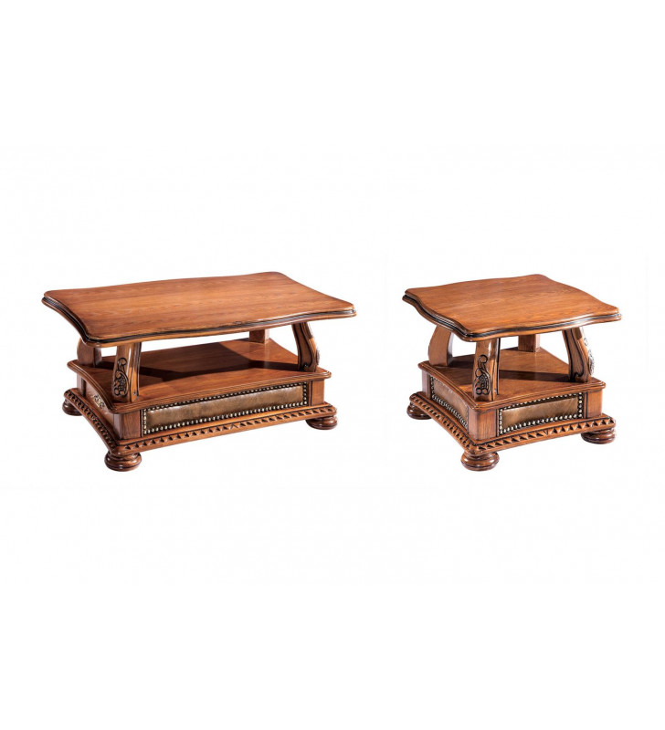 ESF Oakman Traditional Walnut Lacquer Finish Coffee and End Tables Set 2Pcs