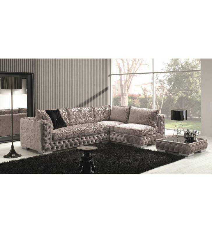 J&M Vanity Modern Pearl Grey & Floral Microfiber Fabric Sectional w/Coffee Table