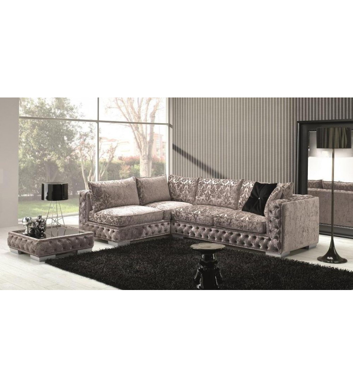 J&M Vanity Modern Pearl Grey & Floral Microfiber Sectional w/Coffee Table LHC