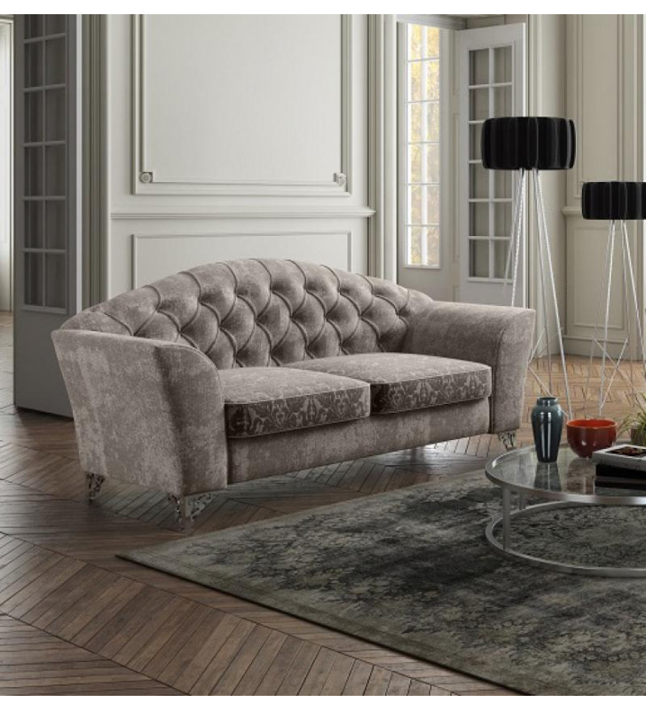 Grey & Floral Fabric Hand Tufted Design Sofa Modern J&M Divina