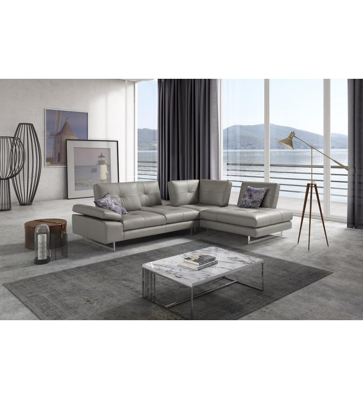 J&M Prive Modern Grey Premium Leather Sectional Right Hand Chase