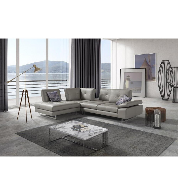 J&M Prive Modern Grey Premium Leather Sectional Left Hand Chase