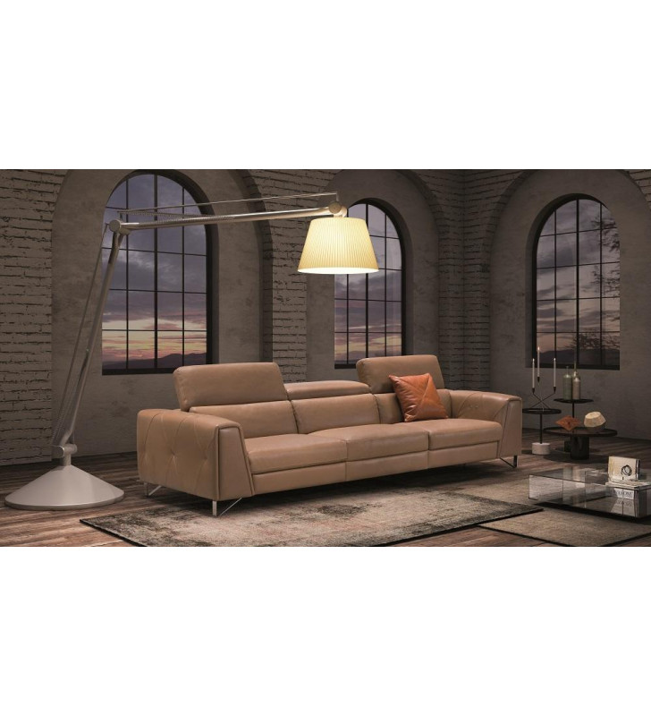 J&M Magic Modern Premium Italian Leather Sofa Recliner in Taupe