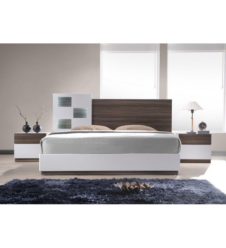 J&M Sanremo A Walnut Veneer & White Lacquer Platform King Bedroom Set 5 Pcs