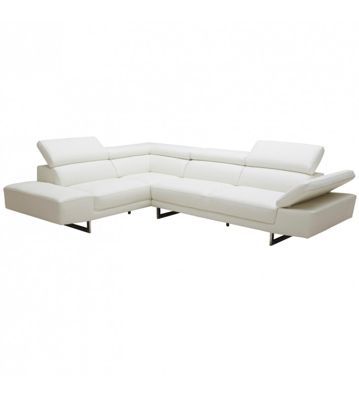 White Italian Leather & Adjustable Headrests Sectional LHC Modern J&M 1717