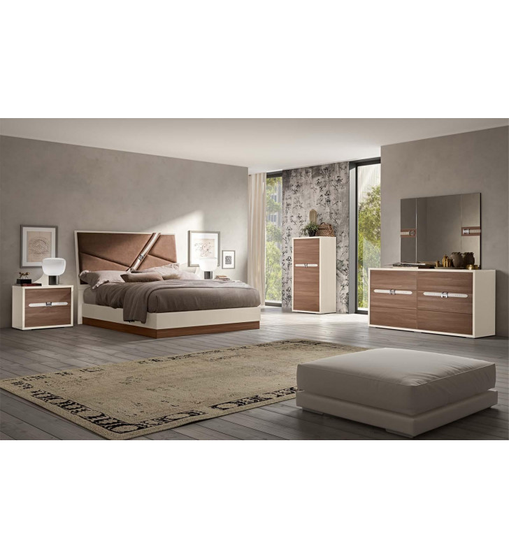 King Size Panel Bedroom Set in Beige/Brown 5Pcs Contemporary ESF Evolution