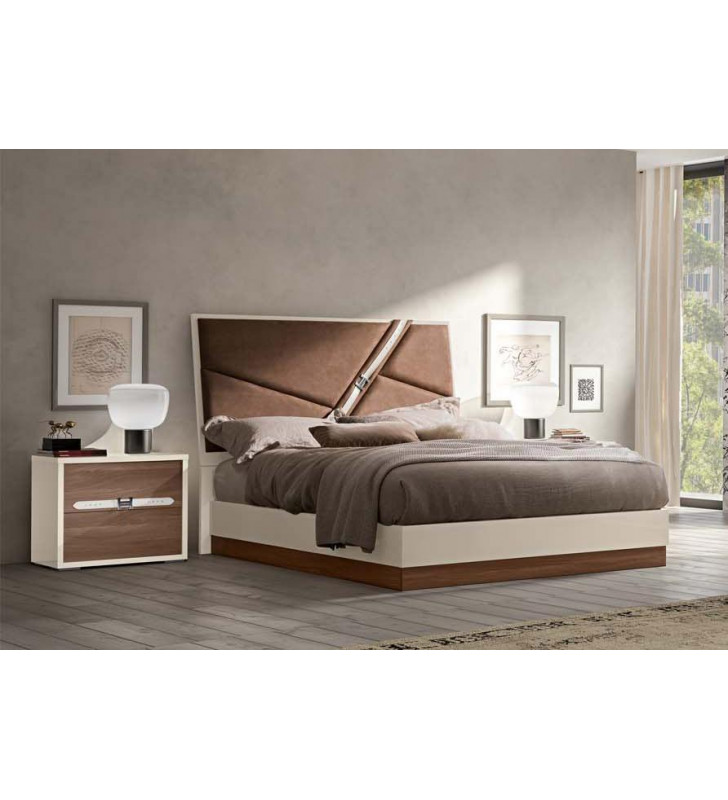 King Size Panel Bedroom Set in Beige/Brown 3Pcs Contemporary ESF Evolution