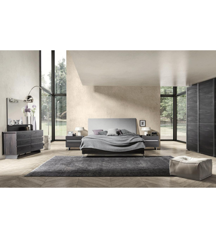 Grey Fabric & Silver Accents King Size Bedroom Set 5Pcs Made in Italy ESF New Star