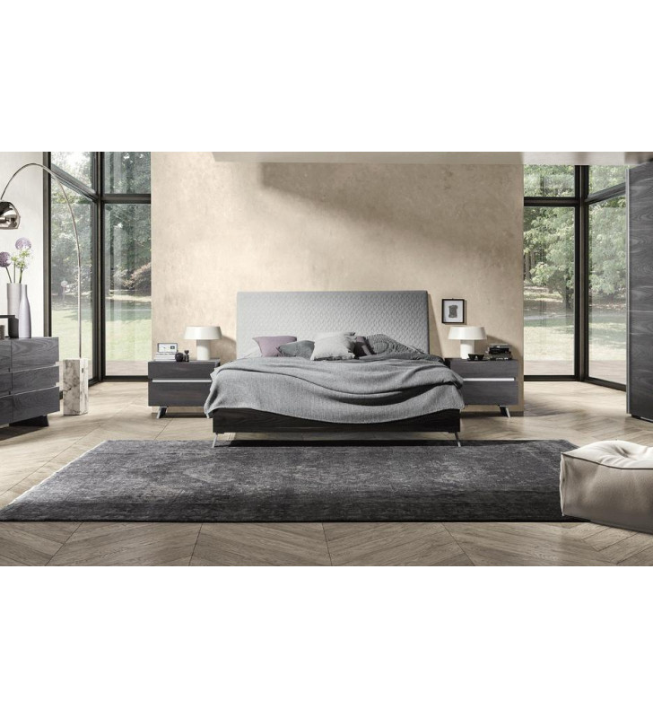 Grey Fabric & Silver Accents King Size Bed & 2 Nightstands Made in Italy ESF New Star