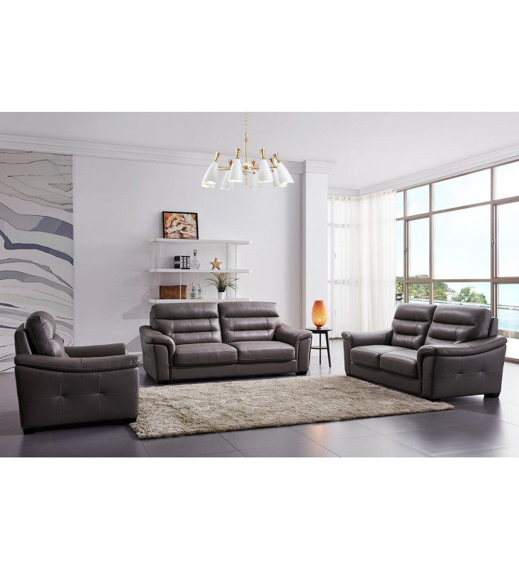 Brown Top Grain Leather Sofa Set 3Pcs Contemporary ESF Richmond 