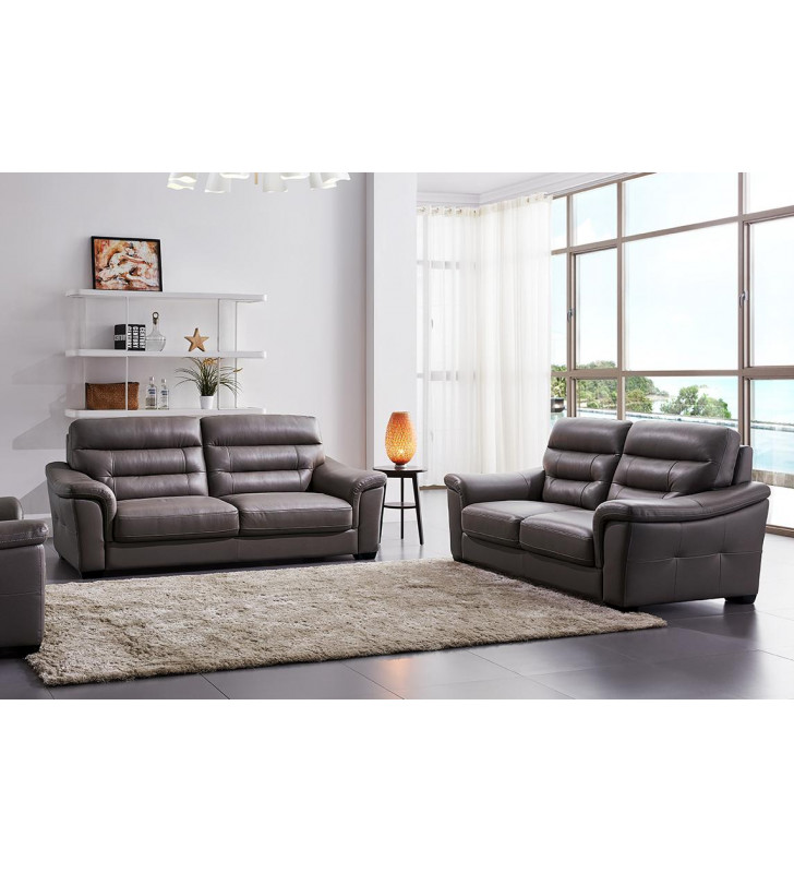 Brown Top Grain Leather Sofa & Loveseat Set 2Pcs Contemporary ESF Richmond 