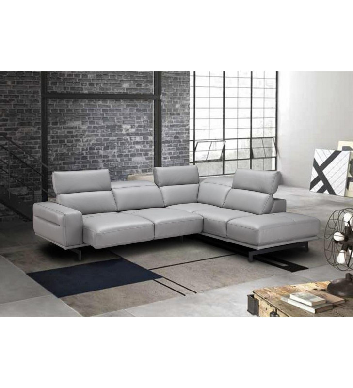 J&M Davenport Contemporary Element Grey Top Grain Leather Sectional Sofa Bed RHC