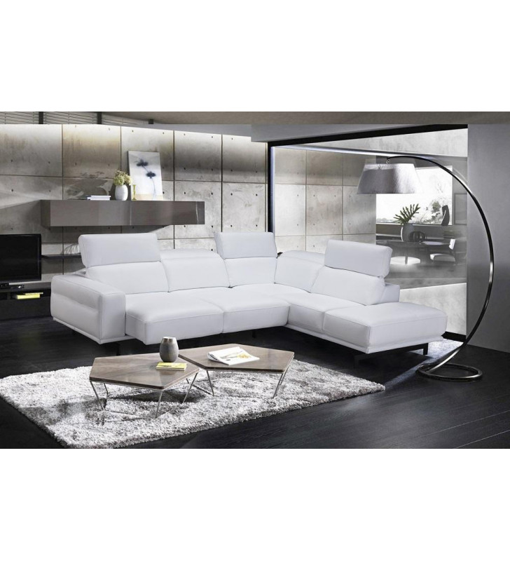 J&M Davenport Contemporary Snow White Top Grain Leather Sectional Sofa Bed RHC