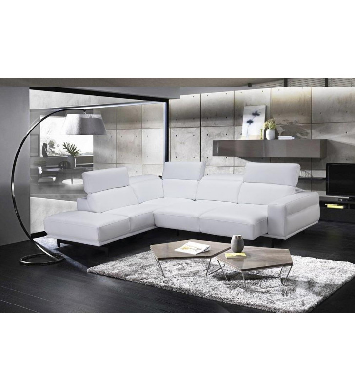 J&M Davenport Contemporary Snow White Top Grain Leather Sectional Sofa Bed LHC