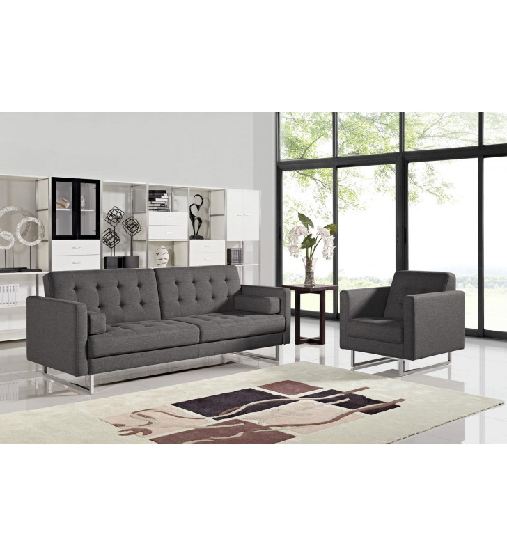 ESF Chicago Grey Fabric Tufted Sofa Bed Chair Set 2Pcs Contemporary Modern